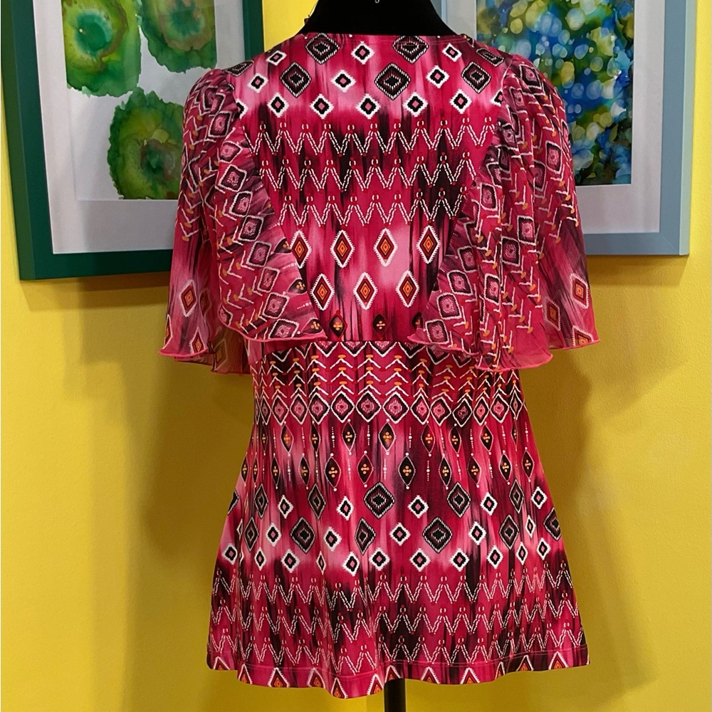 Notations Multicolor Geometric Print Flutter Sleeved Blouse Size Small - Picture 3 of 13